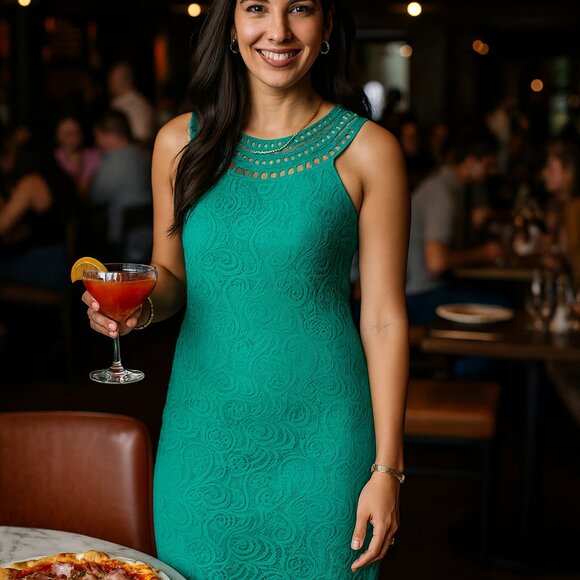 Eliza J Dresses & Skirts - Eliza J Size 2 Teal Lace Overlay Shift Dress